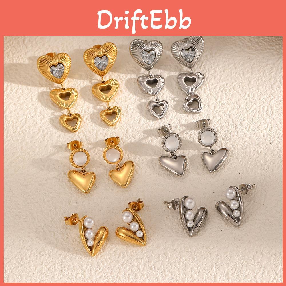Stylish Heart Shape Stainless Steel Earrings With Sparkling Inlay For Women