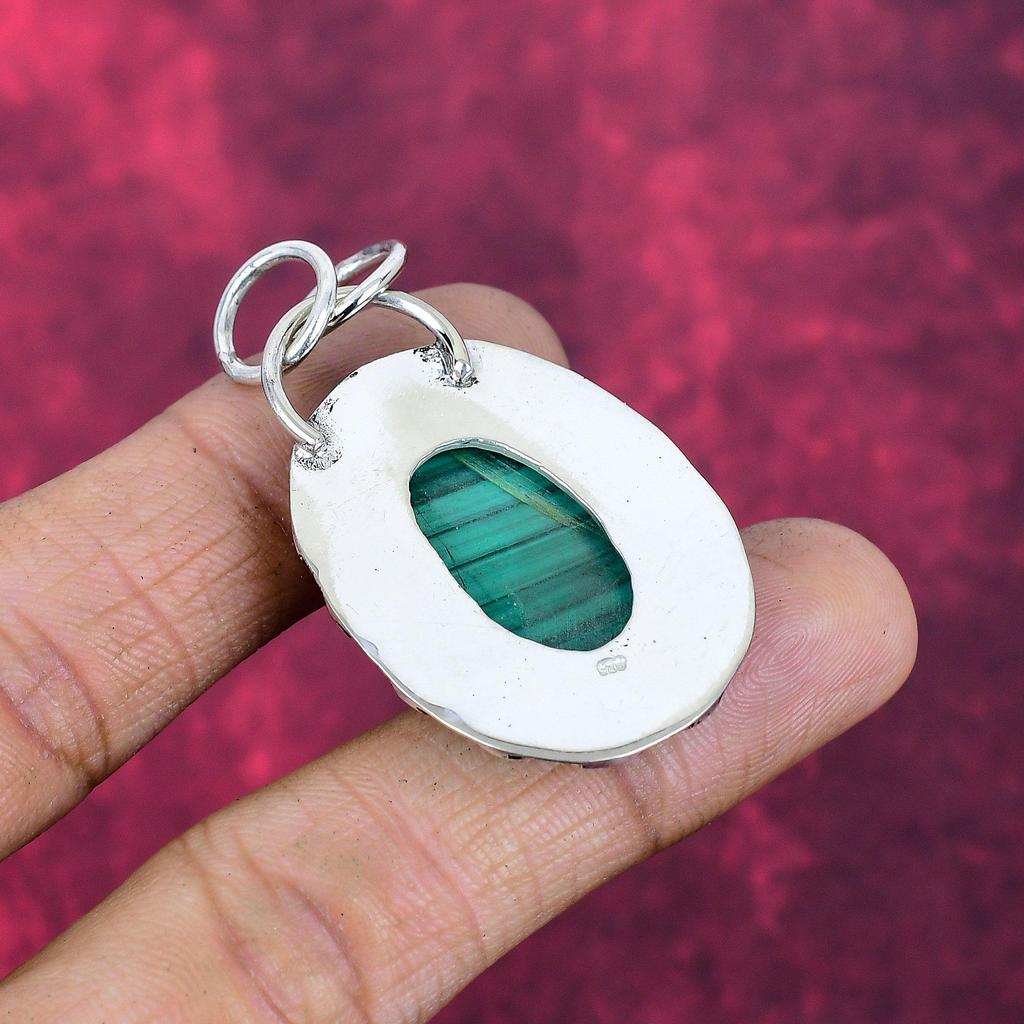 Malakitt anheng, 925 sterlingsølv anheng smykker. Gave til kvinner Håndlaget anheng Edelstenssmykker