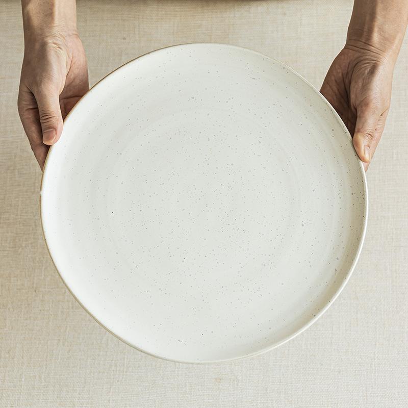 Large Plate Ceramic Special-Shaped Plate Sesame Glaze Plate Household Vegetable Plate Steak Plate Pasta Plate Simple Tableware Plate