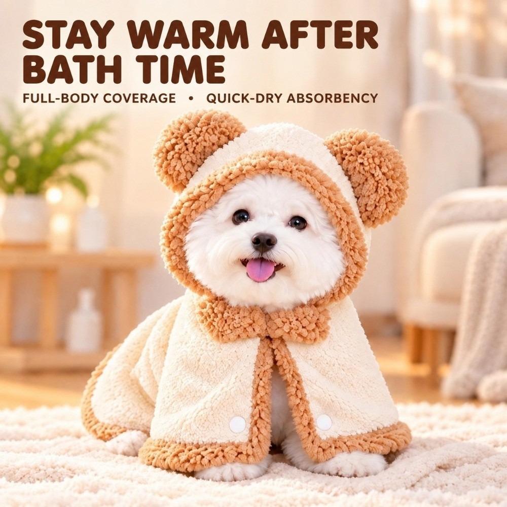 Thick Fleece Pet Cape Cloak Bear Ear Design Pet Sleeping Blanket for Small Medium Cats Dogs