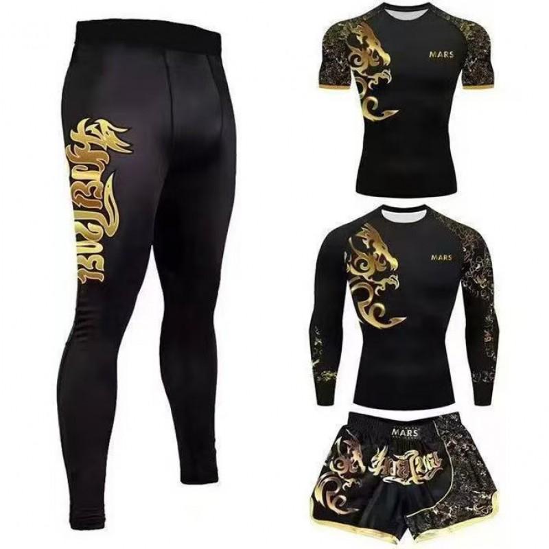 MMA Boxing Training Suit Set Men Women Lightweight Spandex Gym Fighting Wear With Short Sleeve Top Pants