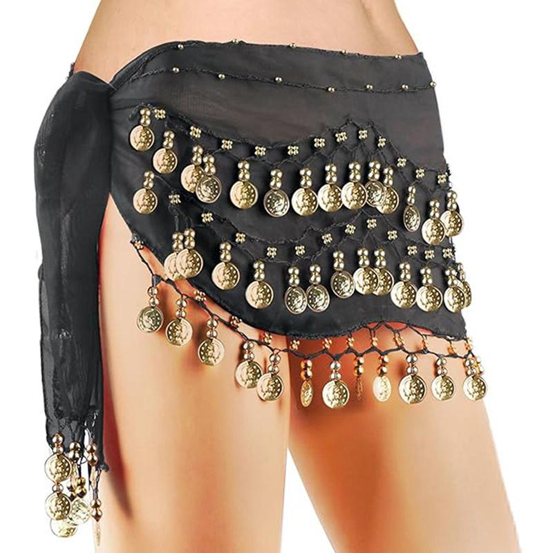 Belly Dance Waist Chain Costume Dance Hip Scarf With Golden Coin Decorative Waist Chain For Professional Dance Performances