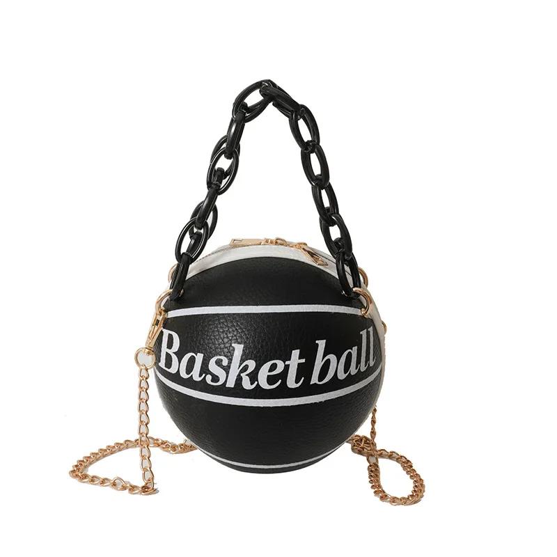 Personality Graffiti Round Ball Bag For Women PU Leather Crossbody Acrylic Chain Handbags and Purses Female Basketball Bag