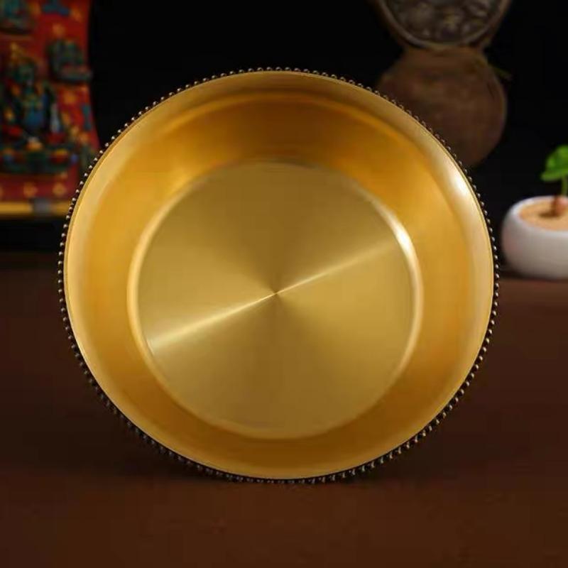 Buddhist Tribute Guardian Cup,Copper,Engraving Bronze Layer Two Handicraft Tibetan Buddhism Holy Water Plate,Desktop Decorative
