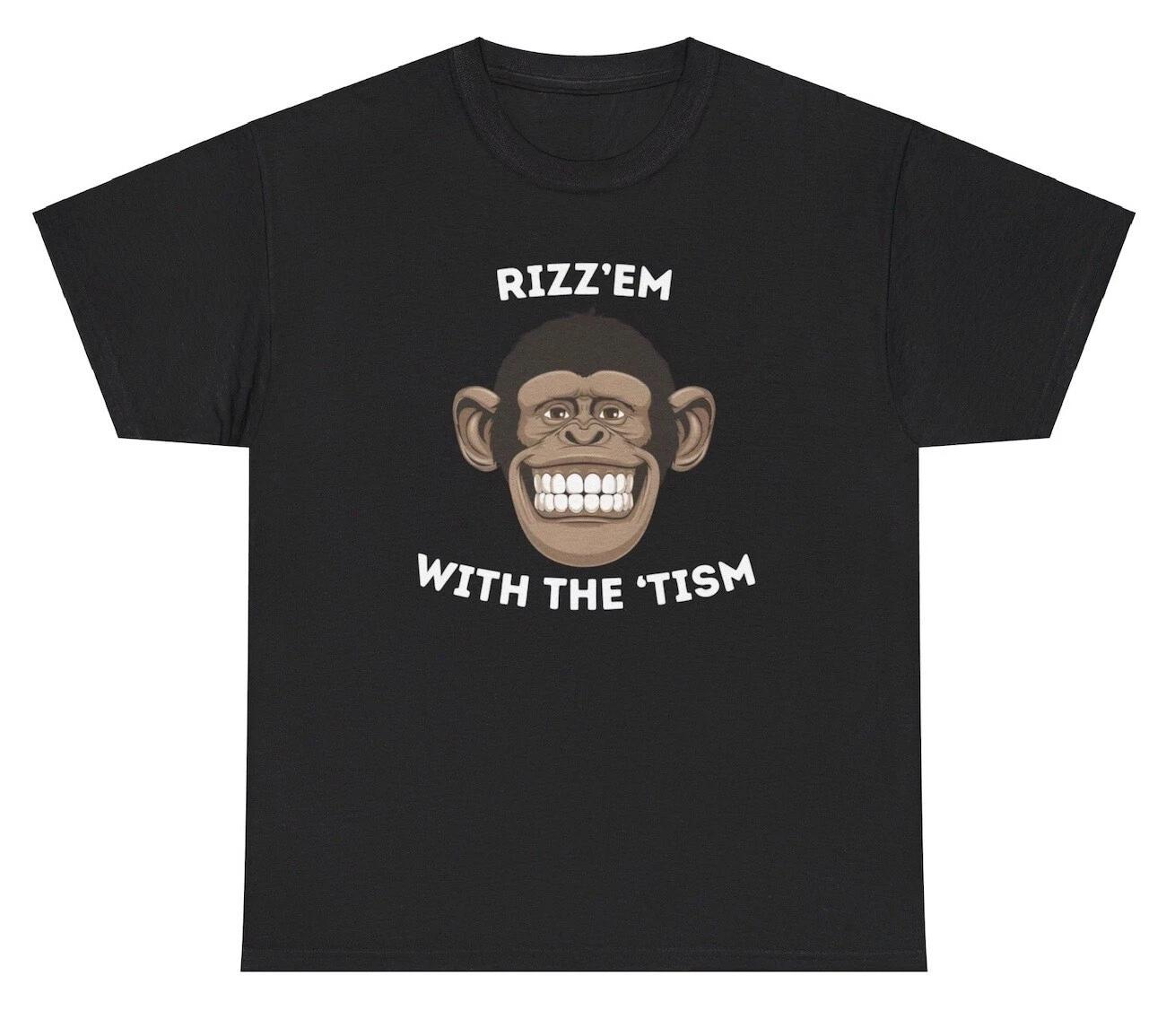 Rizz Em With The Tism T Shirt Funny Autism Austic Monkey Lover Mental Health Tee M