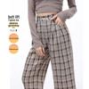 Women's Plaid Pleated Wide-Leg Suit Trousers