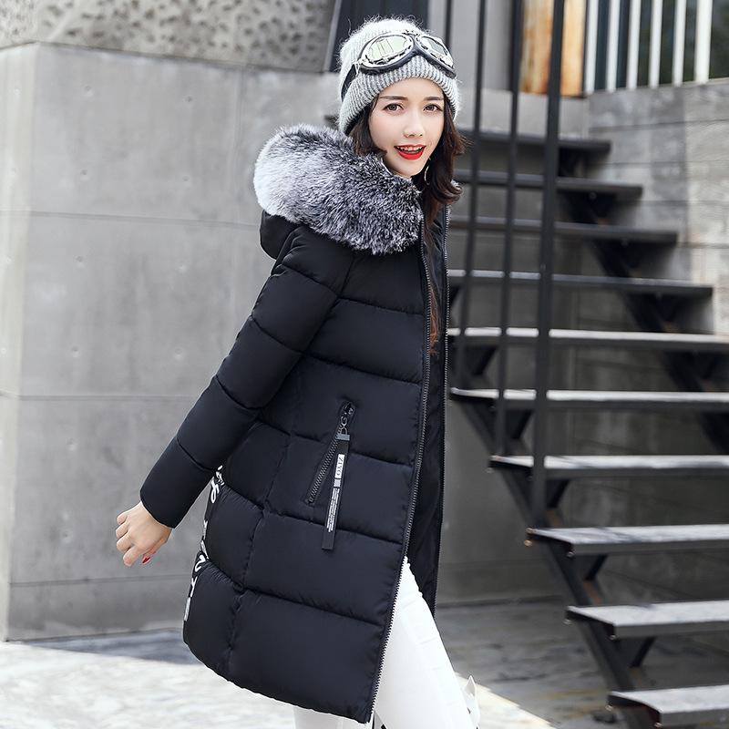 Winter New Women's  Jacket Women's Medium and Long Slim-fitting  Jacket Big Fur Collar Student  Jacket