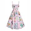Retro seed print vacation suspender skirt, light pink background color with colorful plant pattern vacation suspender skirt