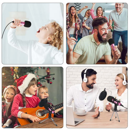 MSIZOY Smartphone Microphone, 3.5mm Condenser Microphone, Plug and Play, with Tripod Stand and Pop Filter, Tabletop Microphone, Compatible with Window