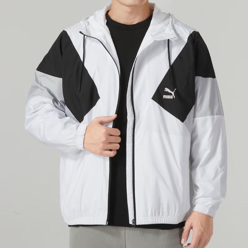 Puma Color Block Logo Print Zip-Up Hooded Jacket Men Jackets Black White 538603-02