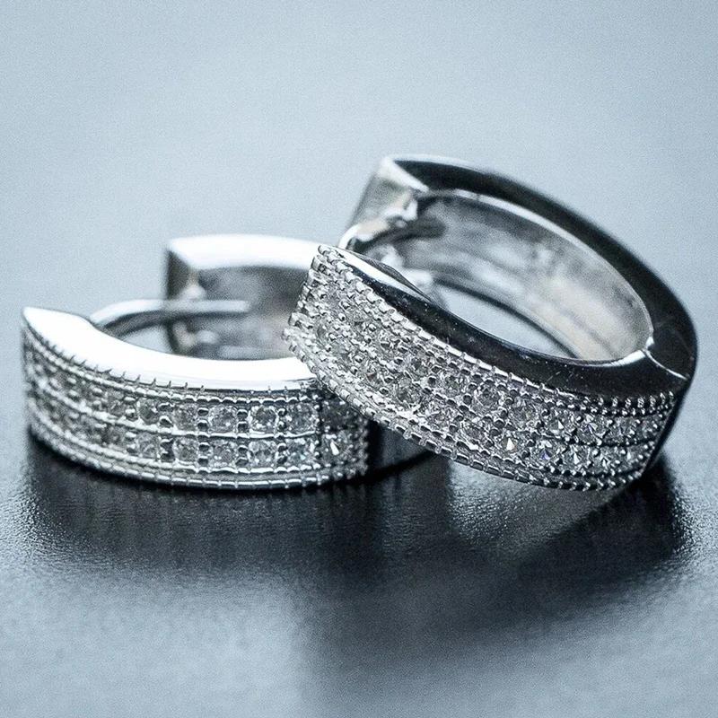 Fashion Unisex Circle Earrings for Daily Wear Brilliant Zirconia Ear Loop Female/male Versatile Silver Color Accessories