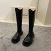 Wear women's long knight boots for casual outings, autumn and winter explosive boots, V-mouth thick bottom heightened round head