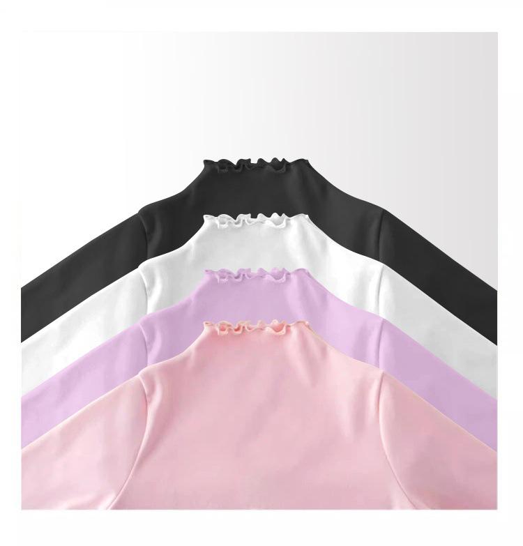 Girls' Ruffle Long-Sleeve Thermal Fleece T-Shirt - Half-High Collar, Perfect for Spring, Autumn, & Winter