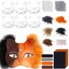DIY Kit Blank Cat Mask Making Kit Paper Mache Fabric Straps Animal Half Face Mask Mesh Stickers Plush Faux Fur