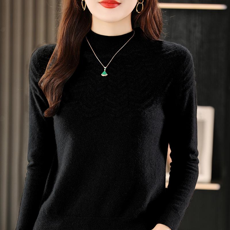 INDFS Women's Fashion Casual Fall Winter Solid Color Print Long Sleeve Half Turtleneck Sweaters