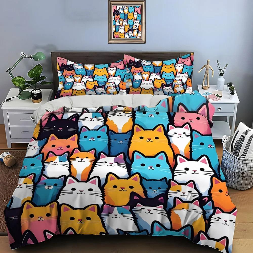 3D Cute Cartoon Cats Print Bedding Set Duvet Cover Duvet Cover Pillowcases Adult And Children Bedding Set Luxury Comforter Set