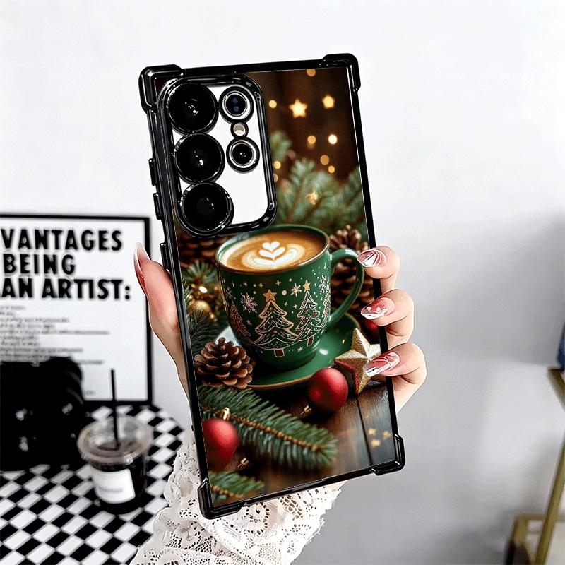 Winter Coffee Christmas Theme Plating Phone Case For Samsung Galaxy S24 S25 FE S26 Edge S23 Ultra S22 S21 Plus S20 Anti-Fall Air