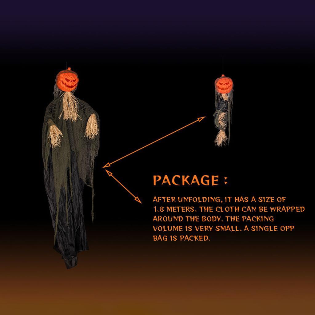 Horror Pumpkin Skull Hanging Ghost Decoration with Voice Control and Eerie Red Eyes Enhance the Spooky Atmosphere of Your Halloween Party