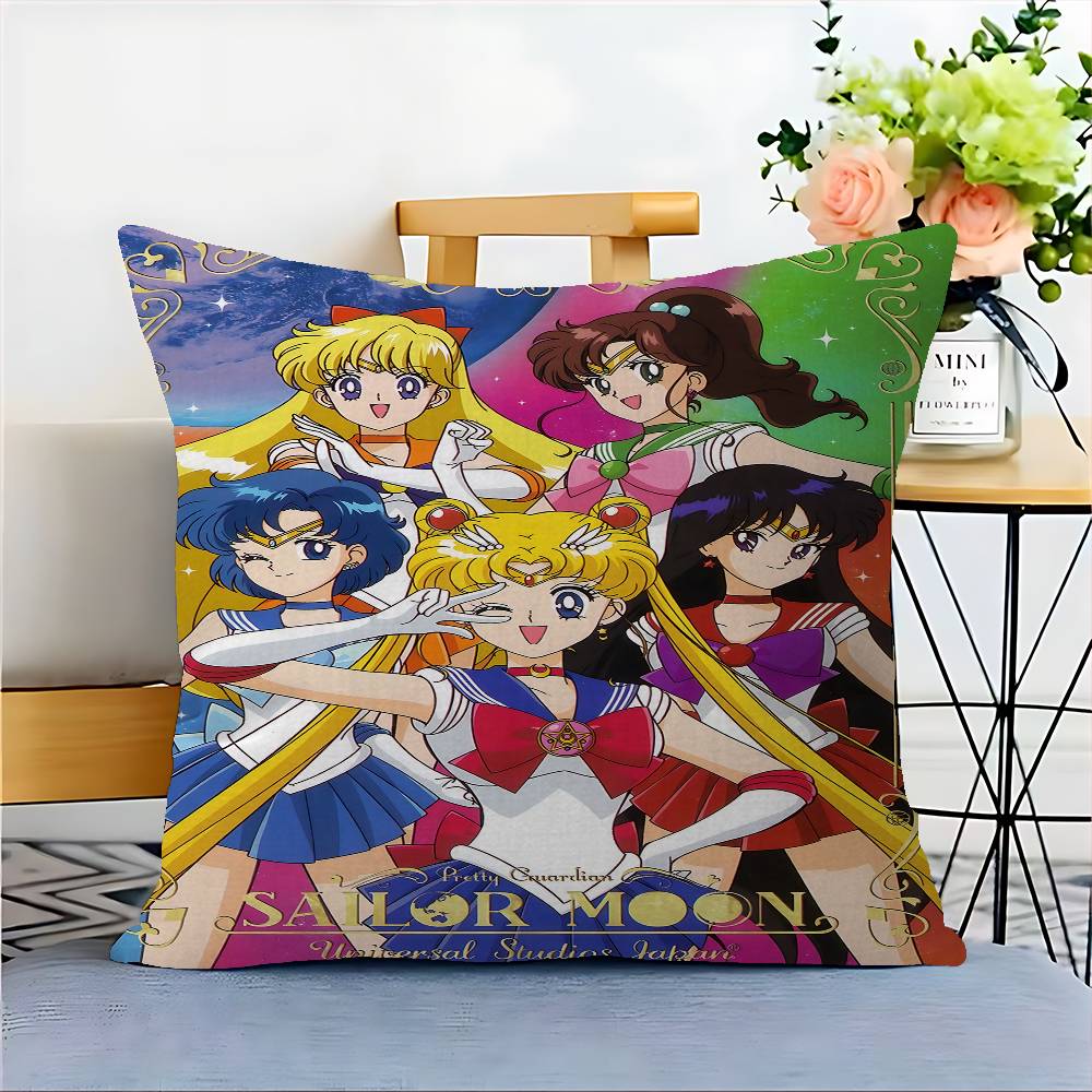 Lovely S-Sailor M-Moon Pillow Covers Cartoon Sofa Decorative Home Double-Sided Printing Short Plush Cute Cushion Cover