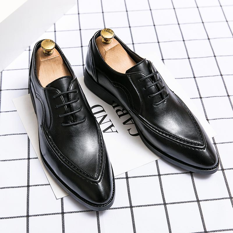 Spring Autumn New Men's Pointed True Leather Shoes Banquet Dress Shoes Lace Up Loafers Men's Business Casual Shoes Free Delivery