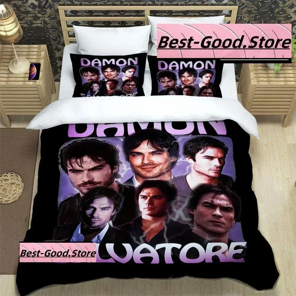 Vampire Diaries Damon Salvator Bedding Set Printed Bed Set With Pillowcase Duvet Cover Soft Single Double Queen Super King Size