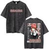 2026 Summer Hot Sale Anime Chainsaw Man MAKIMA Vintage Washed T Shirts Y2K Men Women Hip Hop Punk Streetwear Oversized T-shirt