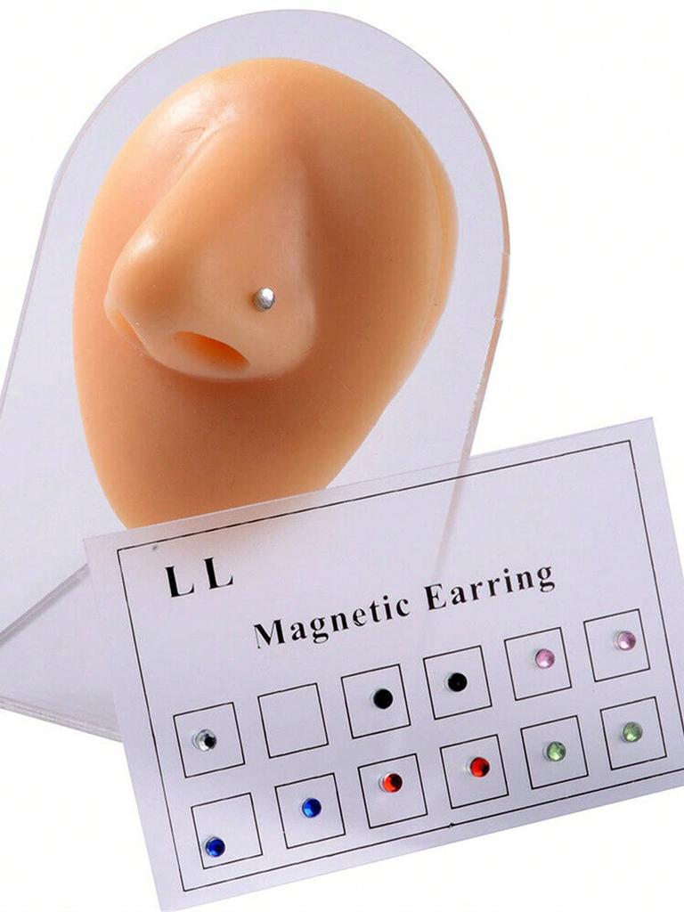 12PCS/Card  Crystal Magnetic Stud Earrings Magnet Nose Ear Lip Stud Earrings Non-Piercing Crystal Fake Nasolabial Ring Clip
