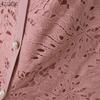 ZANZEA Women Casual Turn Down Collar Short Sleeve Lace Crochet Patchwork Elegant Dress