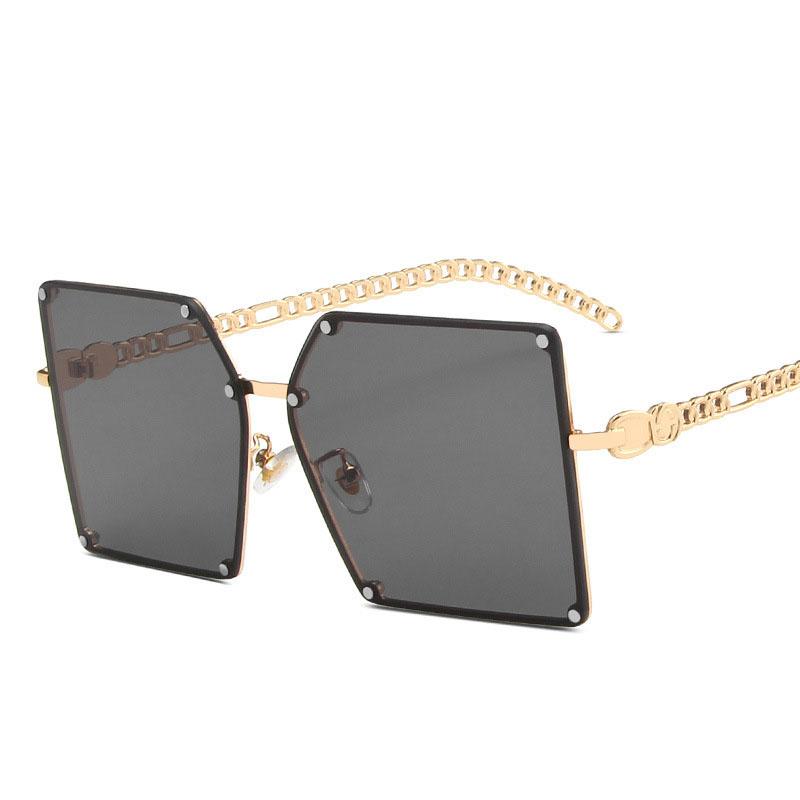 Korean Style Sunglasses Women Fashion Big Frame Chain Leg Sun glasses for Women UV Protection Female Sunglass