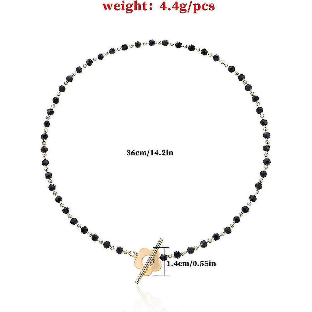 2025 (Gold) Dainty Boho Flower Short Choker Necklace Simple Black Crystals Choker Necklaces for Women