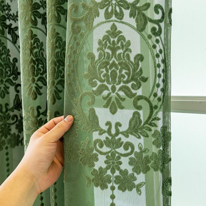 Bohemian French Plant Jacquard Poloprůsvitné závěsy, Horní kroužky, Moderní texturovaná látka, Filtrace světla, Domácí dekorace do ložnice, obývacího pokoje, na balkon