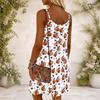 Women Plus Size Scoop Neck Thin Straps Sleeveless Loose Fit Halloween Pumpkin Printed White Dress