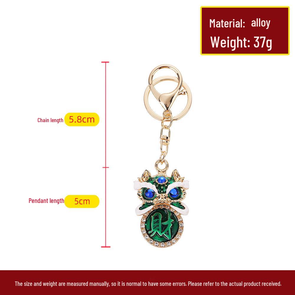 Chinese Fortune Lion Head Keychain with Rhinestones - Lion Dance Foshan Cultural Gift