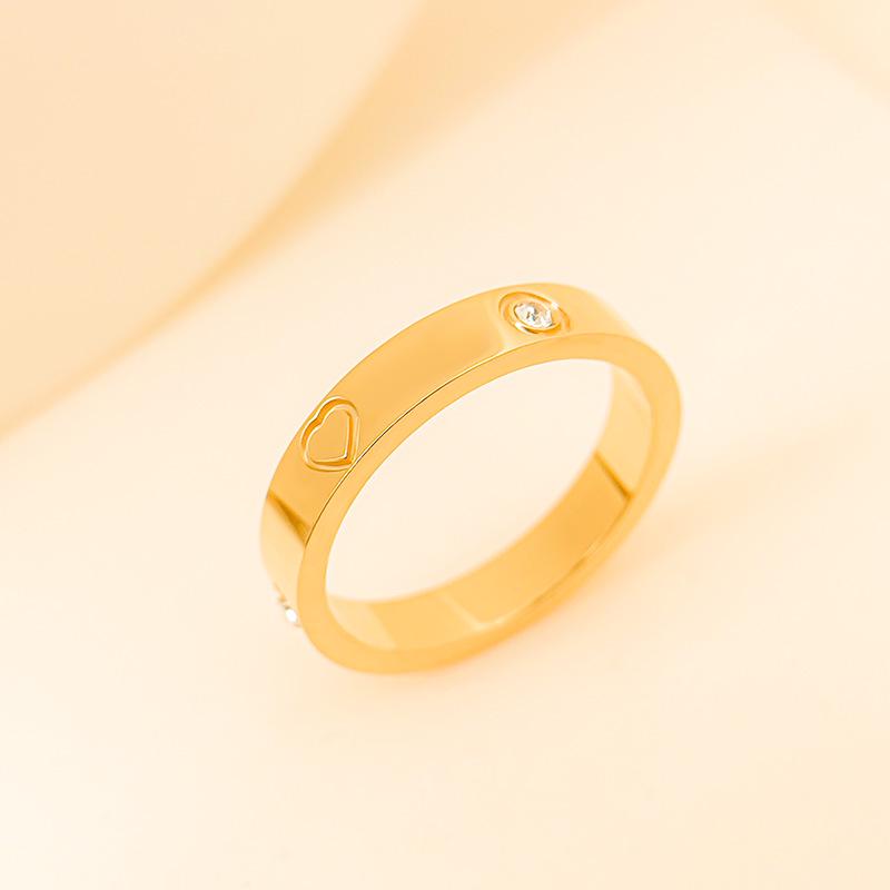 2024 Rhinestone Titanium Steel Couple Rings - Women's Non-Fading Plain Band, 18K Rose Gold