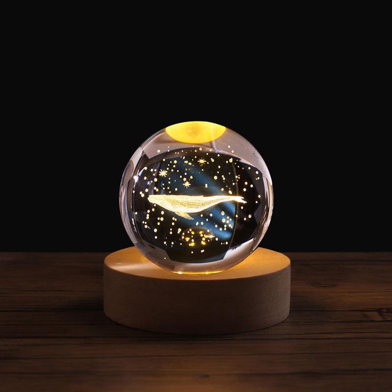 8cm Crystal Ball Night Light Galaxy 3D Laser Engraved Ornament Wooden Galaxy Night Lamp