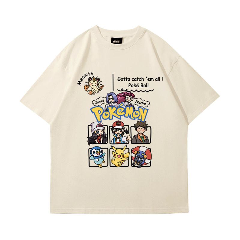 Tričko s krátkým rukávem na téma Pokémon, společný produkt pro muže i ženy, s kreslenou postavou Pikachu v létě