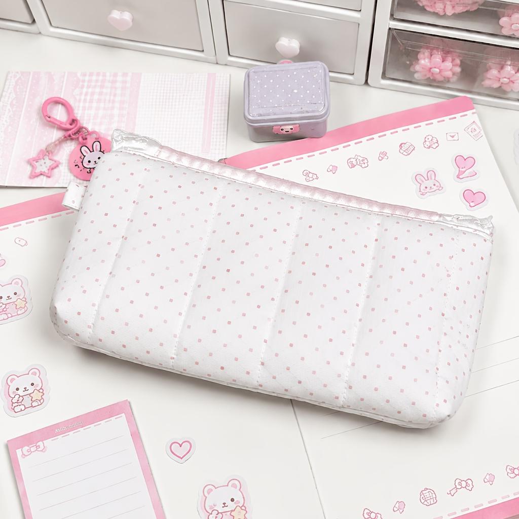 1pc Pink Plaid Lace Storage Pouch, Multi-Functional Organizer with Flap Closure,Ideal for School, Office Organization, Travel