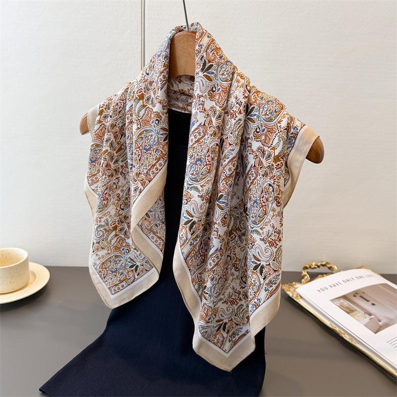 65*65Cm Square Scarfs Paisley Print Cotton Feel Headscarf Spring Autumn Warm Scarves Women Decoration Soft Foulard Bandana Wraps