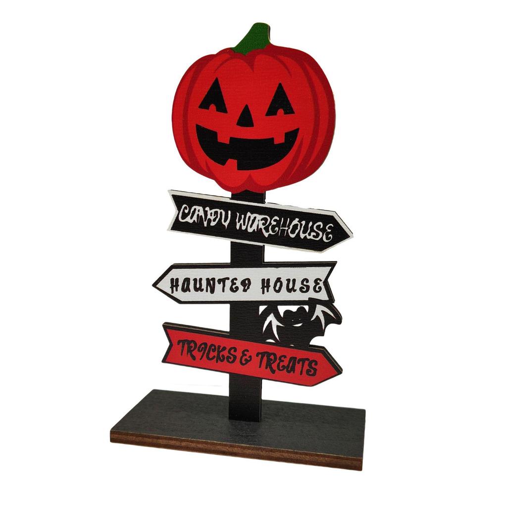 Creative Wooden Halloween Ghost and Pumpkin Ornament for Desktop Display