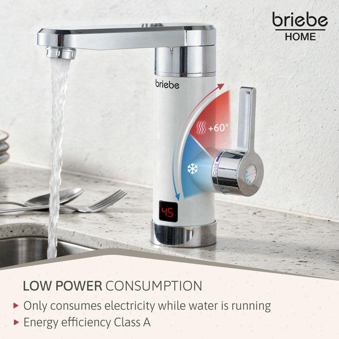 Robinet Chauffe-eau Instantané à Poser, Eau Chaude Immédiate Inox, Camping Briebe IH1204 3600W Acier inoxydable
