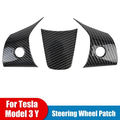 Für Tesla Modell 3 Y 3 Teile/satz Carbon Fiber Auto Zubehör ABS Lenkrad Patch Dekoration Innen Modifizierten