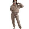 1116 Yama European and American popular casual hooded long-sleeved pocket sweater solid color sports suit two-piece set
