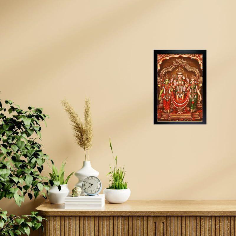 Lord Subramanya Murugan Valli Devasena Religious God Photo Frame with Wall Hook-8x10 inch