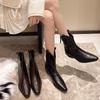 Schwarze Martin-Stiefel Damen neue spitze Innenhöhe Reißverschluss schlanke kurze Stiefel Damenstiefel V-Ausschnitt kurze Chelsea-Stiefel