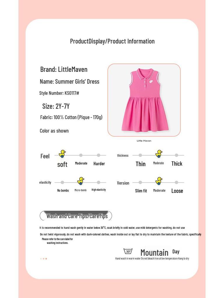 Little Maven Summer Sleeveless 100% Cotton Girls' Dress - European & American Style