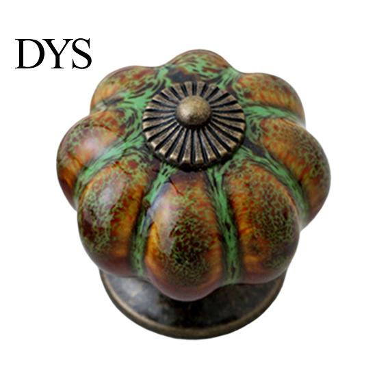 Retro Round Pumpkin Shape Ceramic Drawer Cabinet Wardrobe Door Handle Knob Decor