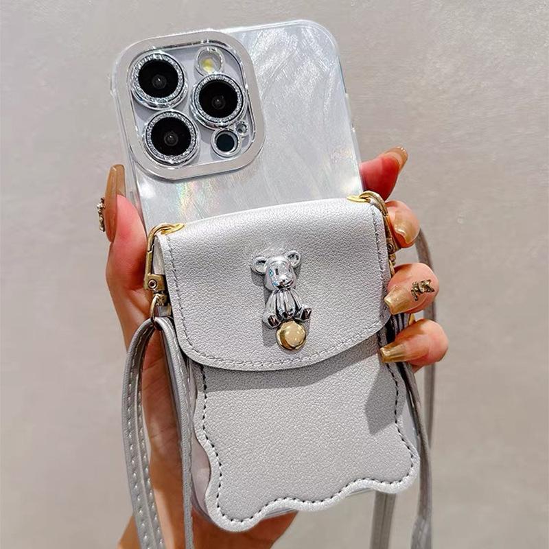 

Electroplated Bear Change Bag Is Suitable For Apple 17Promax Mobile Phone Case Iphone16 Card Bag 15 Anti-Drop Messenger Rope. iPhone 17Promax
