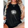 Black Oversized T Shirt With Dandelion Print For Casual Wear And Everyday Style
