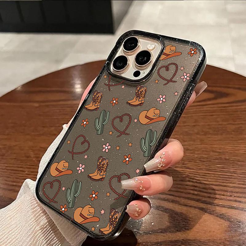 

New Creative Cowboy Hat Pattern Glitter Clear Phone Case For iPhone 17 16 15 14 13 12 11 Pro Max XS XR X 7 8 Plus 16E 17E Cover iPhone SE (2022)