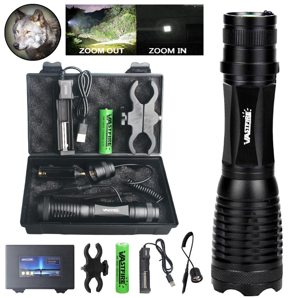 LED Tactical Flashlight Zoom White/Red/Green Light Predator Light Focus Adjustable Torch for Hunting Fishing Coyote Hog Varmint